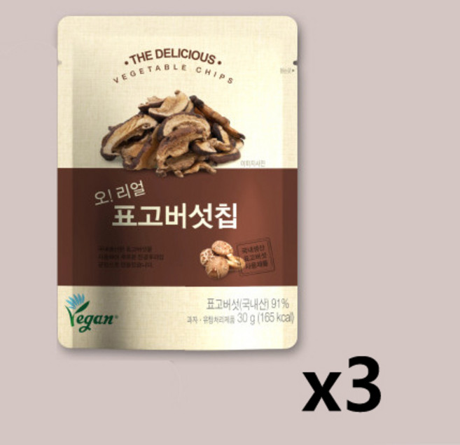 오 리얼 표고버섯칩 국내산 생표고버섯 간식 버섯과자, 30g, 3개