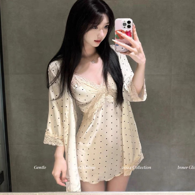 마리하우스 슬립 실크원피스+가운 세트 투피스 잠옷 홈웨어