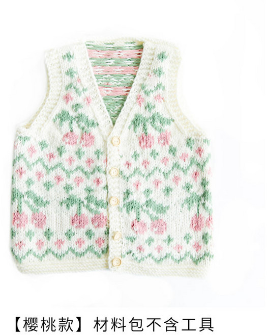 코바늘 엄마 아이 스웨터 조끼 뜨기 DIY 만들기 수제 가족 옷 양모 재료 패키지, [체리] 도구 미포함, 1개