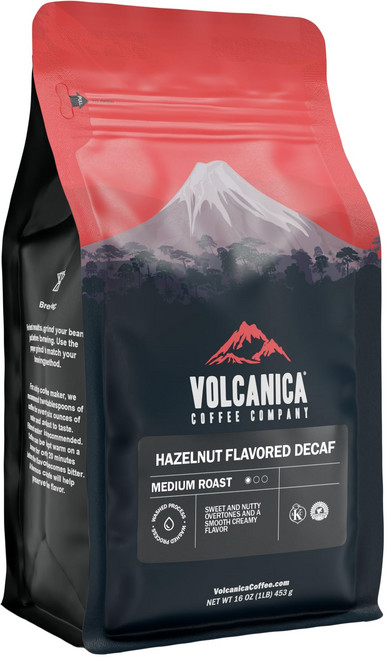 볼카니카 커피 헤이즐넛 디카페인 향 커피 분쇄 신선하게 Volcanica Coffee Hazelnut Decaf Flavored Coffee Ground Fresh Roa, brown