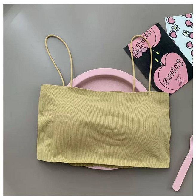 【Helena】螺紋一字抹胸 帶胸墊免穿內衣美背小可愛 糖果色系冰絲百搭內搭防走光背心【B139】