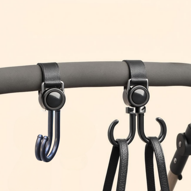 숍웨이브 다용도 더블후크 벨크로 유모차 듀얼 가방걸이, 2개, 블랙