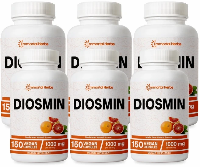 Immortal Herbs퓨어 디오스민 콤플렉스 베인 서포트 1000mg 디오스민 캡슐 150개 시트러스 바이오플라보노이드 풍부 과일 추출물 75일 공급 100% 채식 비, 6개, 150정 - 쿠팡