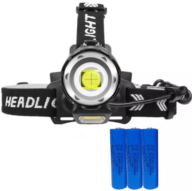 도미노스토리 XHP90 헤드랜턴 배터리2000mah3개포함 COB led 랜턴 후레쉬 해루질 자전거 안전모 XHP160칩 써치라이트 낚시 등산 캠핑, xhp90헤드랜턴+배터리2000mah3개, 1세트
