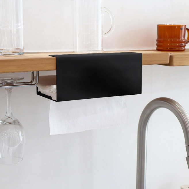 이지유 키친타올 걸이 상부장 거치식 티슈 디스펜서 마그네틱 홀더, 1개, 블랙