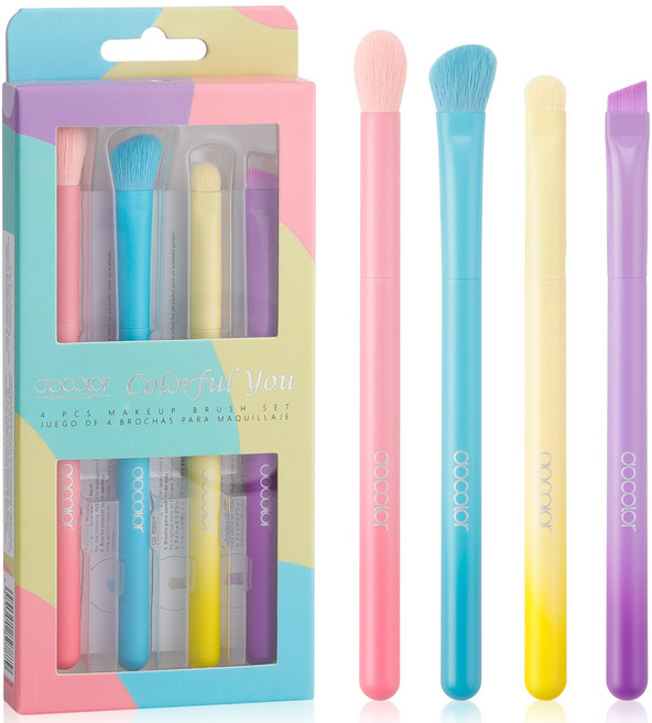 Docolor 풀 메이크업 브러쉬 세트 카부키 파운데이션 블러셔 컨투어 컨실러 아이브로우 아이섀도우 브러쉬 초보자 추천, 1개, 휴대용 4종 세트