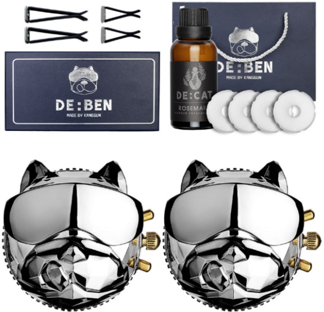 디벤 DE:BEN 차량용 방향제 불독 디퓨져 자석형B세트, 미러24k 골드, 유칼립투스, 1개