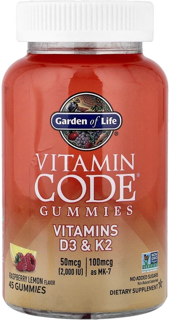 Garden of Life Vitamin Code 구미젤리 비타민D3 및 K2 라즈베리 레몬 구미젤리 45개, GardenofLifeVitaminCode구미젤리비타민 - 쿠팡