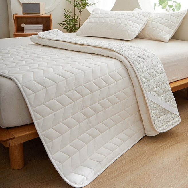 사계절 소프트 순면 누빔 침대패드 고정밴드형 BY-F-04, 아이보리