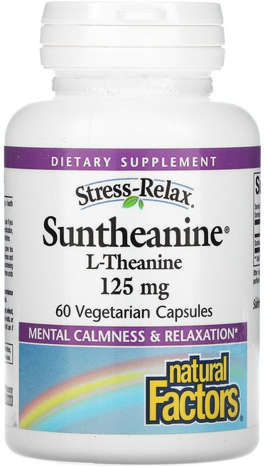 네추럴팩터스 스트레스 릴렉스 썬테아닌 125mg 브레인포그 Suntheanine L-Theanine, 3개, 60정