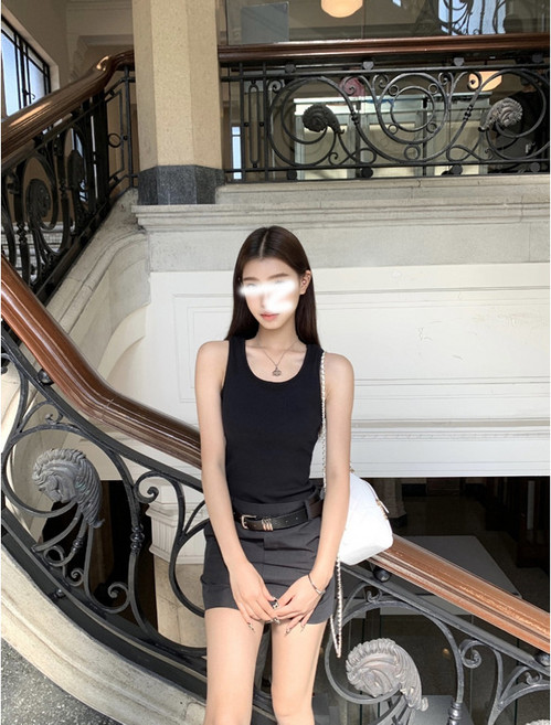 Wuuus【Jennie日記】配腰帶 針織背心連衣裙女新款無袖裙子氣質