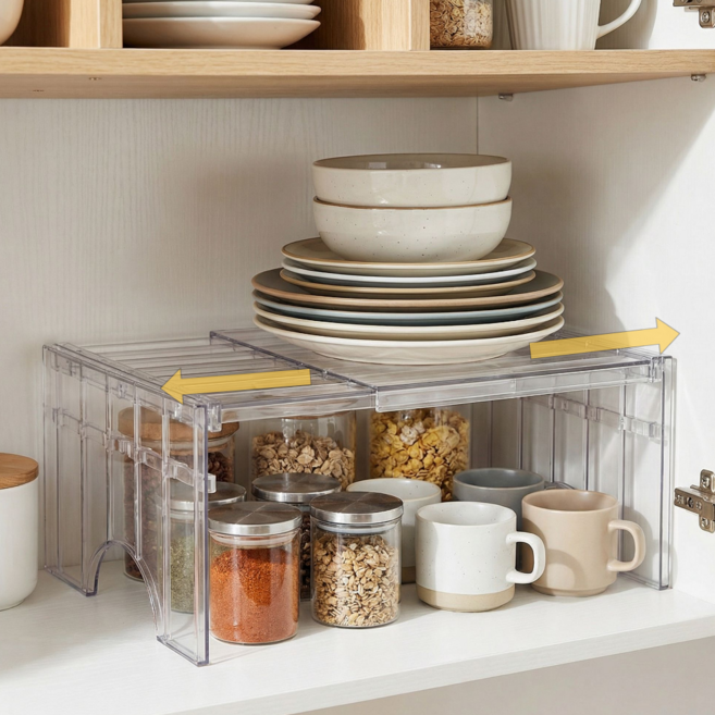 현우상점 주방 선반 정리대 길이조절 무타공 정리함, 1개, 투명