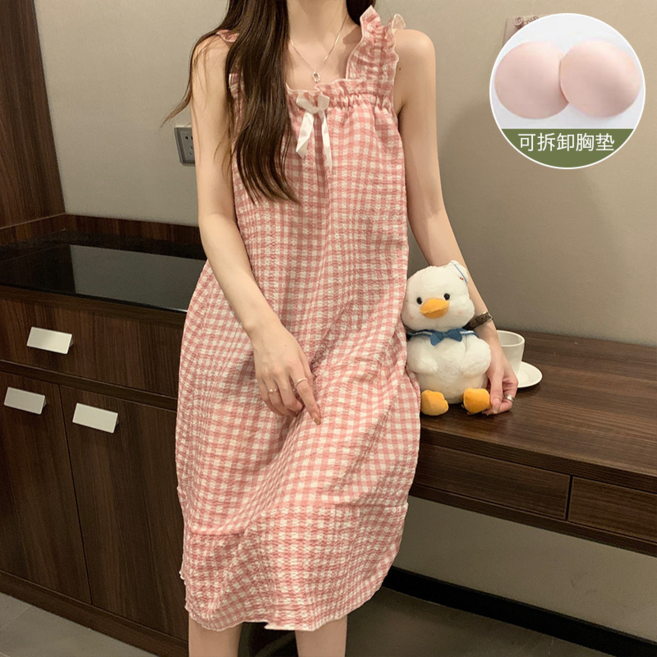 雲朵棉帶胸墊背心睡裙 女夏季寬鬆簡約連衣裙