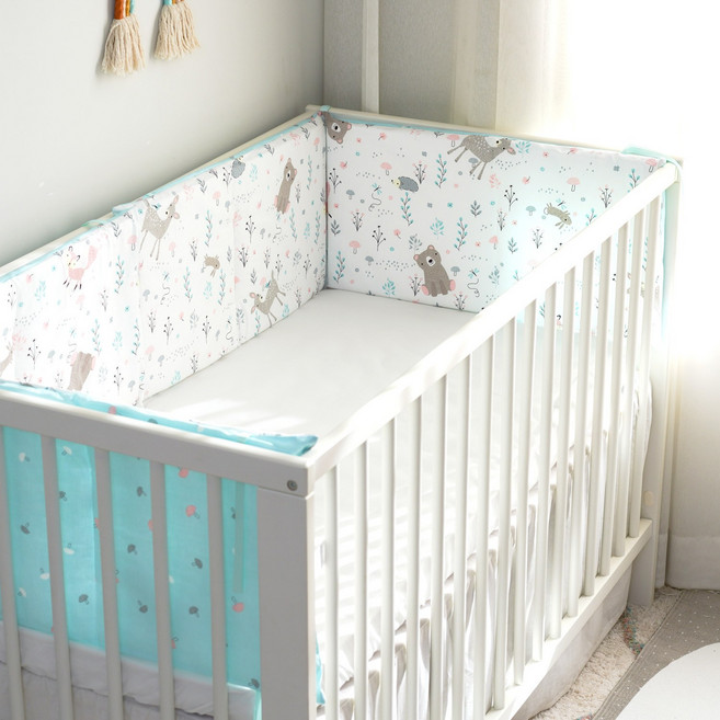 Mommywant可愛卡通純棉床圍, 綠色花間熊