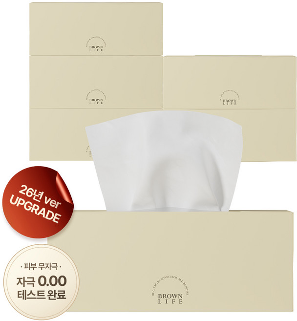 곽티슈 사각 티슈 브라운 라이프 프리미엄 먼지없는 각티슈 대용량 보습 로션티슈, 6개, 232매
