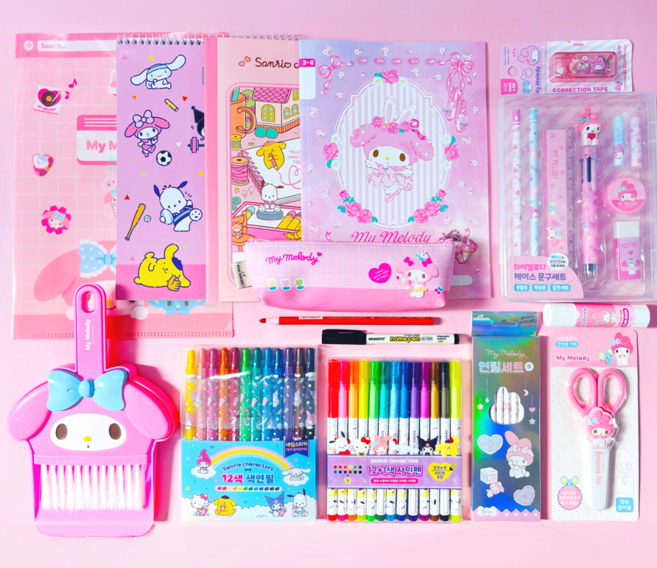 산리오 올인원 문구세트 신학기 준비 생일 단체 선물, 마이멜로디 올인원 문구세트(넓은칸 노트-16줄)