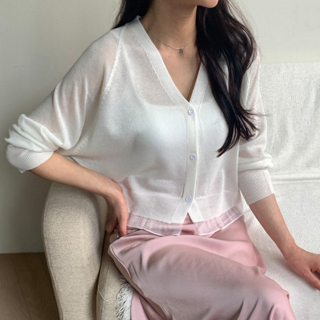 마이쏭 여성 여름가디건 브이넥 티아모레이스썸머가디건