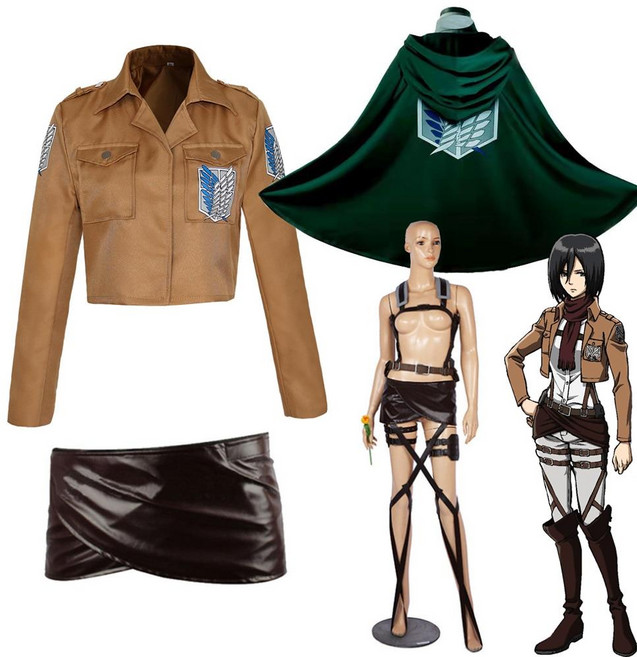 진격의 거인 코스튬 졸업사진 조사 병단 재킷 할로윈 세트 미카사 의상 가발 교진 노 공격 신게키 레비 애커만 망토 벨트