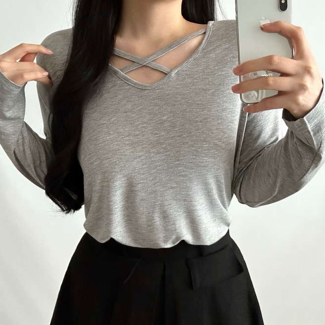 앞뒤착용 가능 찰랑찰랑 레이온 엑스 무지 긴팔 이너티셔츠 국내생산