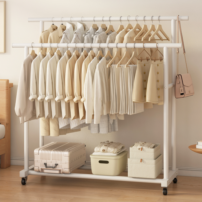 튼튼한 대용량 2단 이동식 하단 수납 행거, 화이트