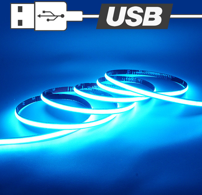 삼항LED USB전원타입 COB 슬림 면발광 LED바 아이스블루LED, 스위치형USB, 250cm