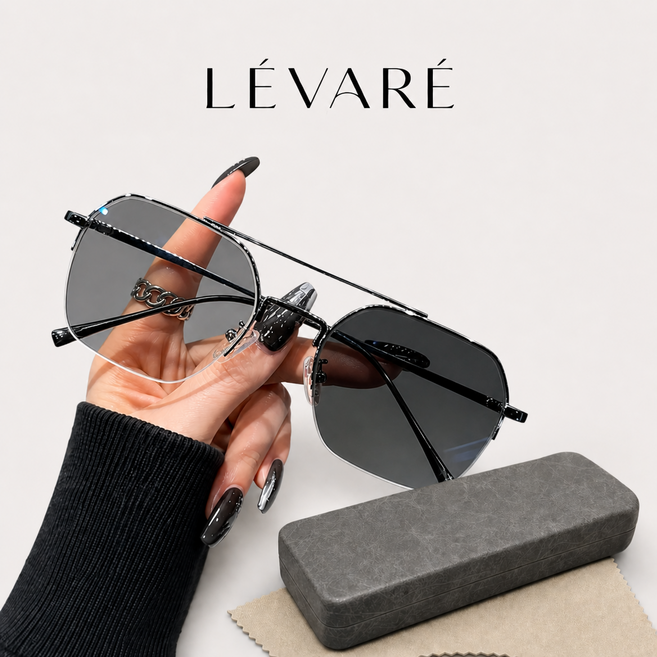 LEVARE 초경량 변색 선글라스 겸용 안경 더블브릿지 디자인 남녀공용 프리미엄 케이스+안경닦이 포함