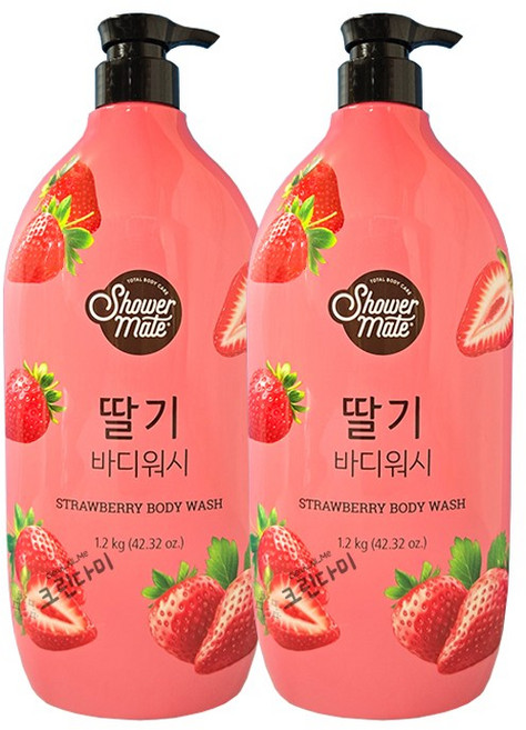 샤워메이트 리얼 내추럴 딸기 바디워시, 2개, 1.2kg