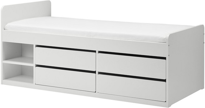 이케아SLAKT 슬렉트 침대프레임+수납/갈빗살 화이트, One Color