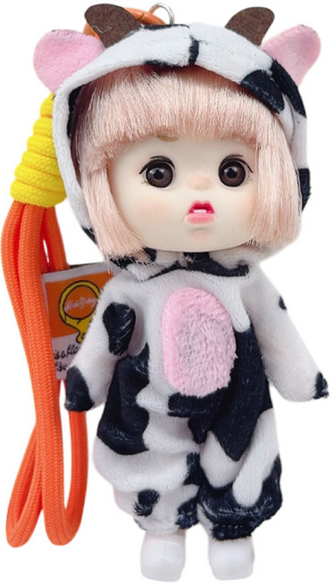 토이즈데이 애니멀룩 러블리돌 투명 파우치 키링 구슬 스트랩 포함 가방고리, 1개, 얼룩소룩, 13.5cm