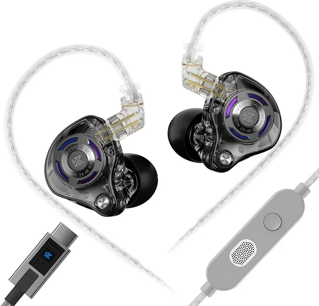 KZ Gale 이어폰 HIFI 베이스 이어버드 게임 및 음악 청취 헤드셋 다이나믹 드라이버 분리형 디자인, 01 Black MIC EQ Type-c, 01 CHINA