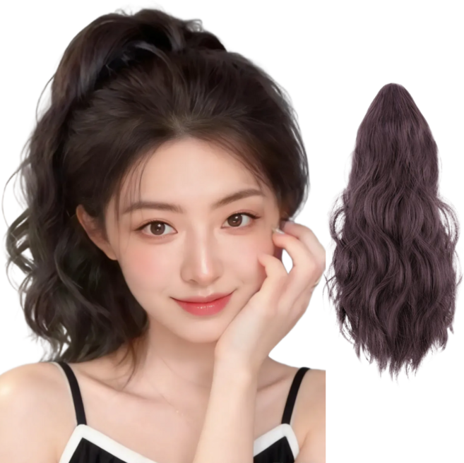 망고팡 딱 예쁜 길이 히피펌 포니테일 집게 가발, 1개, 다크브라운