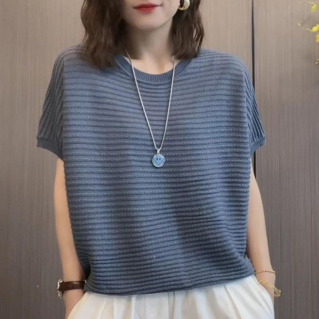 로르카 여성 라운드넥 니트 루즈핏 엄마옷 얇은 중년 반팔 티셔츠 K0031514