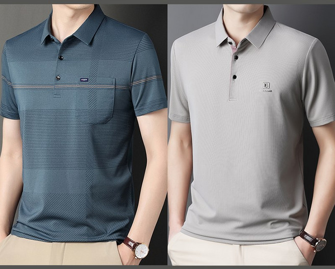 YANGTA 1+1 중년 남성 반팔 티셔츠 루즈핏 여름 옷 폴로 골프 비즈니스 상의 아빠 반팔티