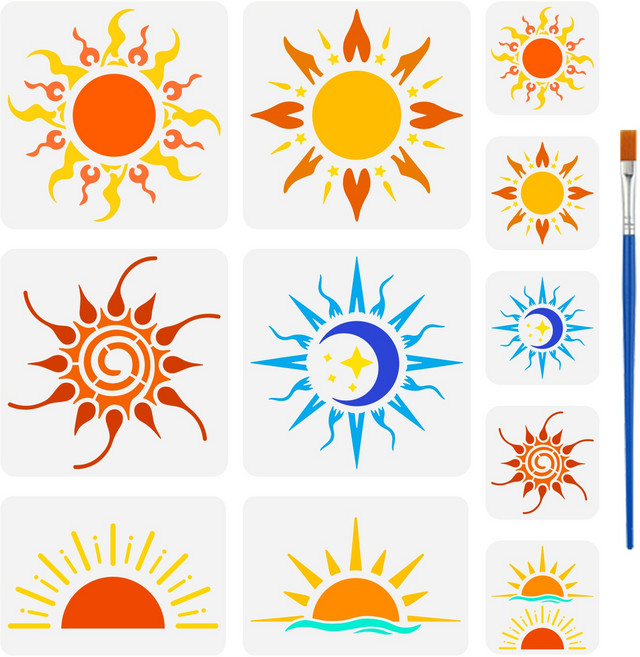 PET 핸드페인팅 미화 스텐실 기하학적 추상 패턴 가구 벽면 핸드메이드 DIY, 썬 366, 1개