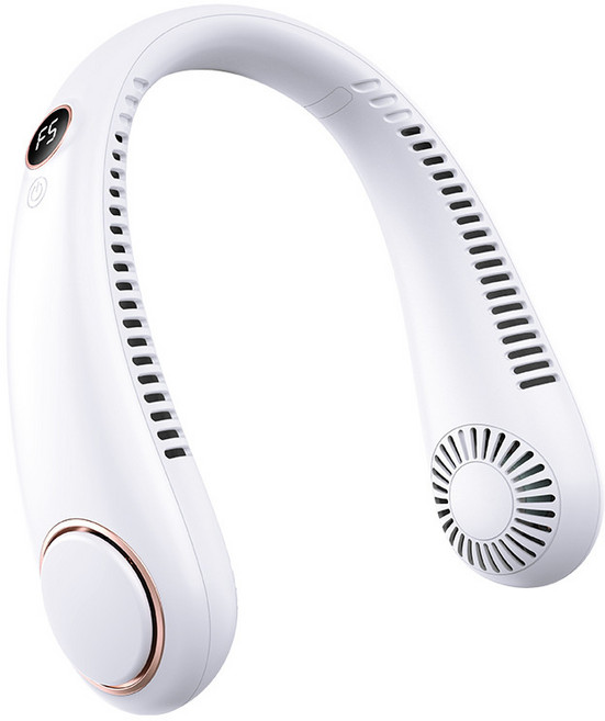 DIU 掛脖風扇usb充電懶人無葉靜音風力大戶外迷你小型便攜式風扇, 如圖, 白色-數顯款1800mAh【5檔/Type-C】