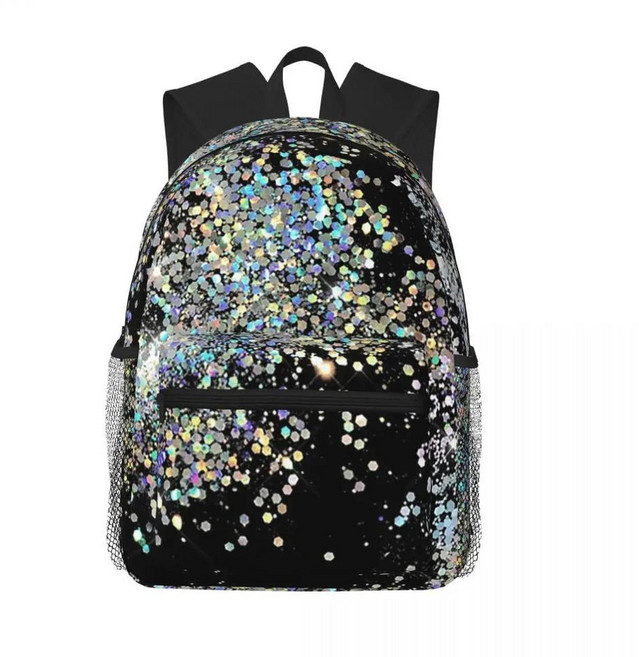검정과 빛깔의 스팽글 가짜 학생 배낭 학교 가방 하이킹 여행 데이 팟 어깨, A. One Size, 3. 1, 1개