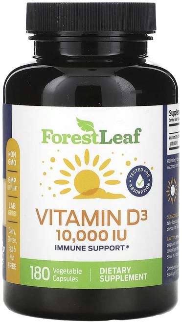 Forest Leaf 비타민D3 250mcg(10000IU) 베지 캡슐 180정, ForestLeaf비타민D3250mcg10000IU베지, 1개 - 쿠팡