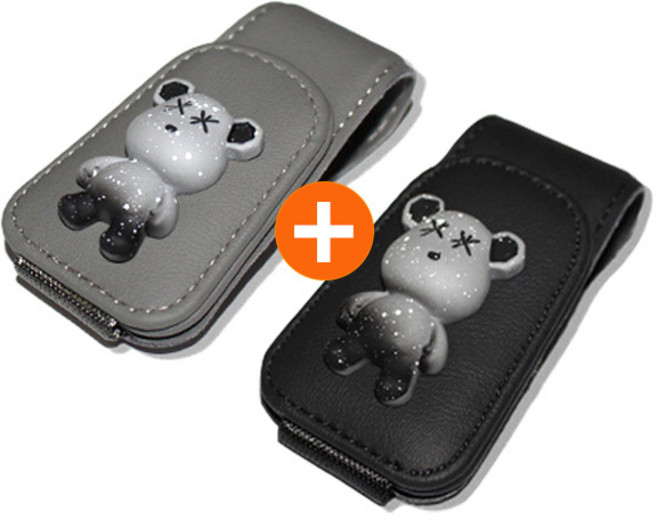 1+1 곰돌이 자동차 선바이저 선글라스 클립 차량용 홀더 안경 걸이 카드 보관 거치대 케이스, 블랙+그레이