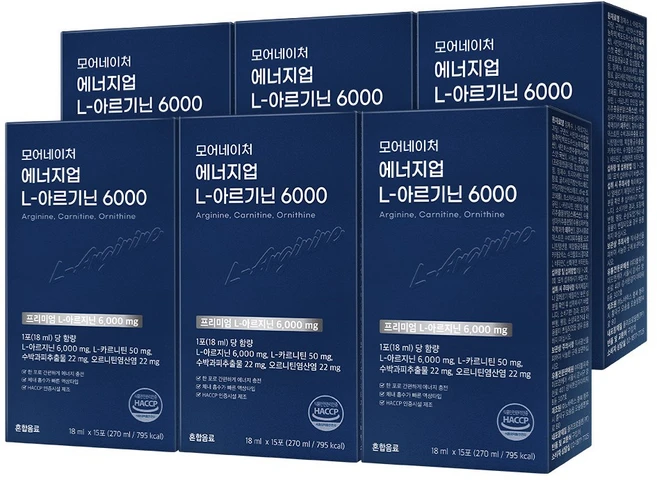 모어네이처 L 아르기닌 고농축 6000mg 에너지드링크 15포 샤인머스켓맛 타우린 엘 아르지닌 헬스 운동 부스터 카르니틴 오르니틴, 270ml, 6개 - 쿠팡