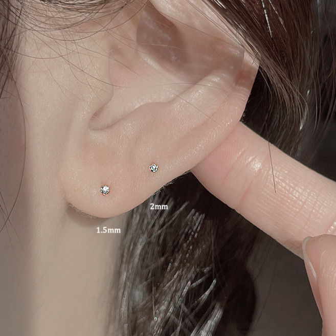 silver 925 실버 초미니 물린 큐빅 귀걸이 (4size)