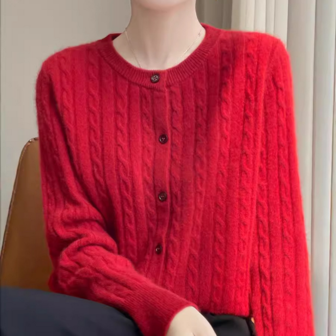 MS HOME 라운드 꽈배기 니트 가디건 데일리 여성용