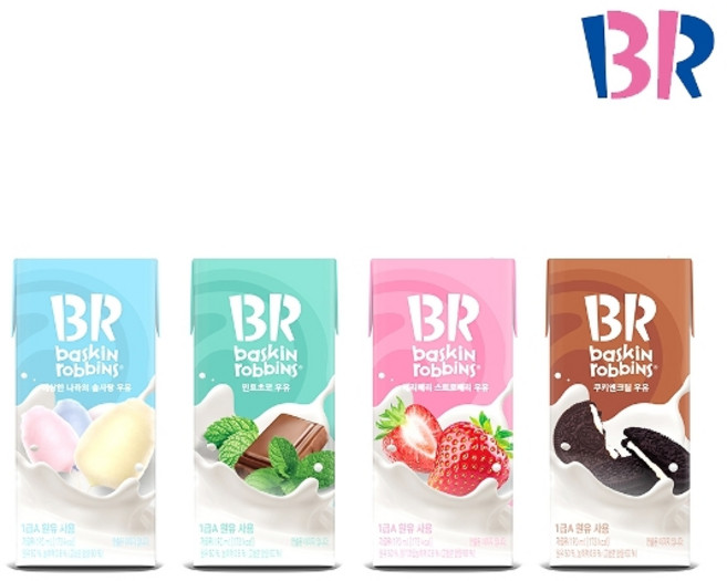 베스킨라빈스 [배스킨라빈스] 베리베리스트로베리 멸균우유 190ml 24개 외 민트초코/쿠키앤크림/이상한나라의솜사탕, 02_민트초코190mlx24개