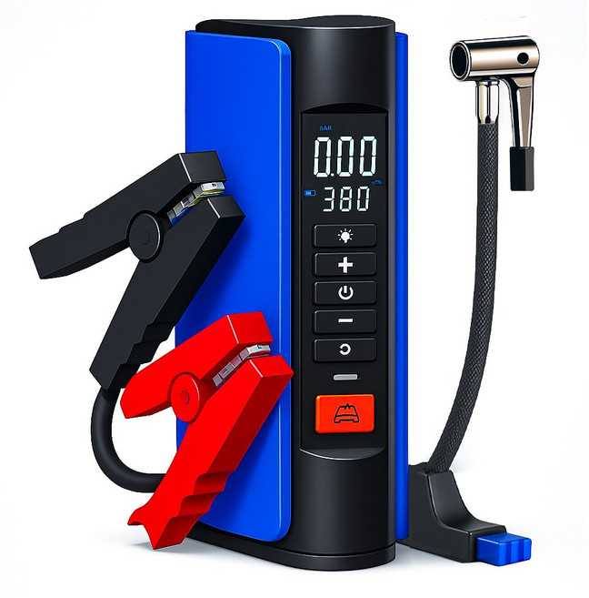AI 스마트 점프스타터 (공기압주입기 겸용) 에어펌프 25년생산 리튬Bat 4개 모든차종 최신대용량10400mAh, 10400mAh, 1개