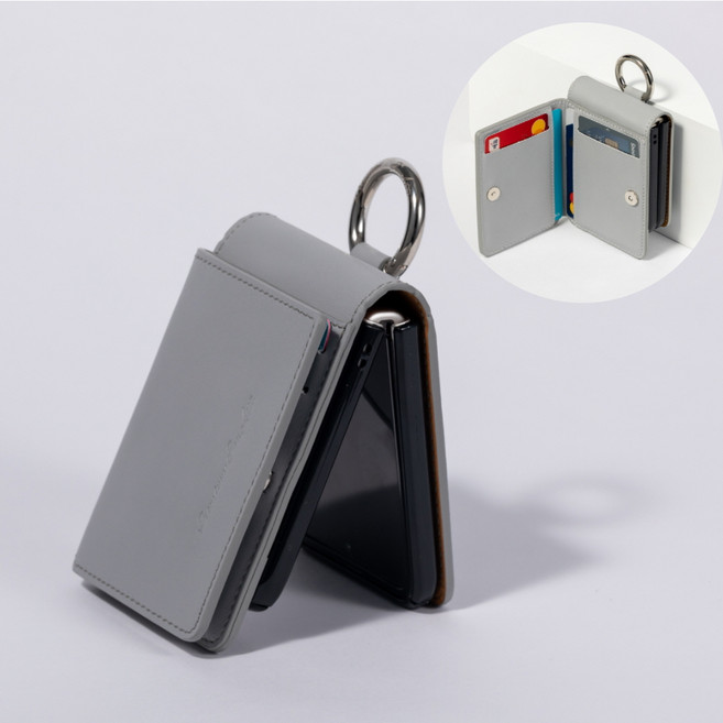 본아띠 갤럭시 Z플립 아토 B.B.G 고리 링 카드 포켓 수납 천연소가죽 케이스