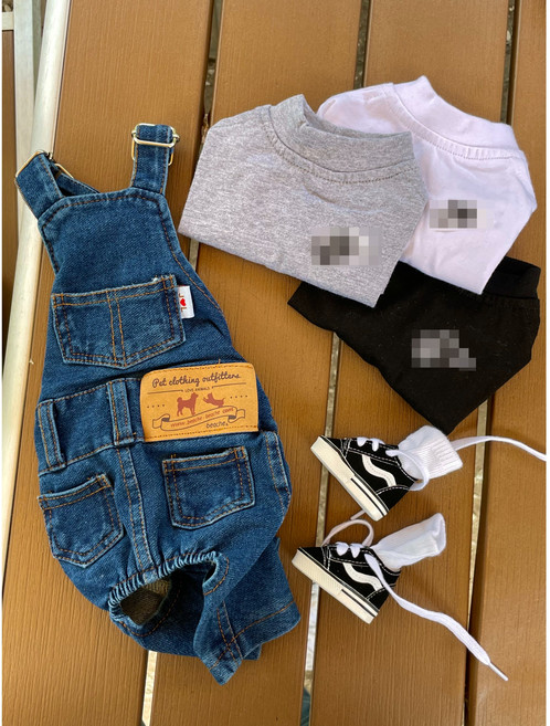 강아지옷 스판청멜빵바지 2XL, 블루, 1개