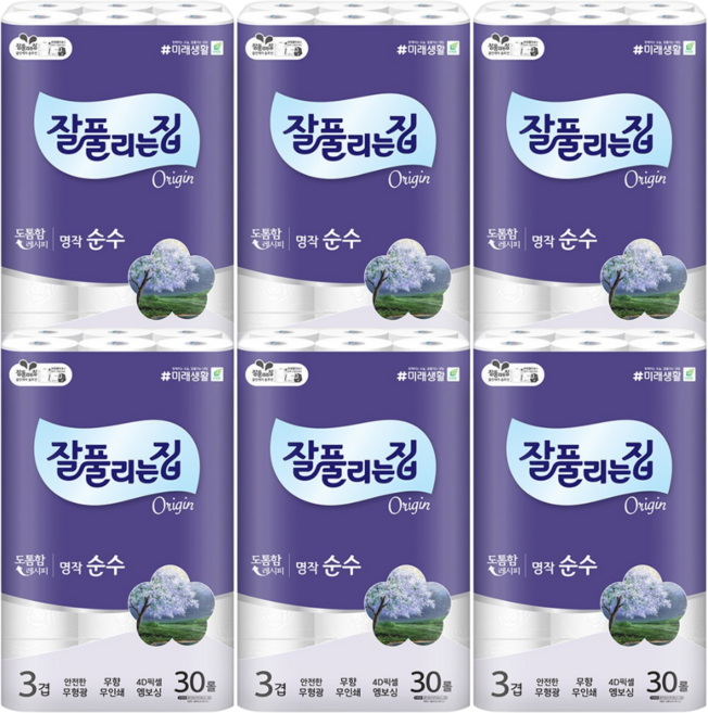 잘풀리는집 명작순수3겹 30m 30롤 6개