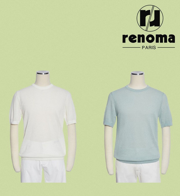 [백화점 정품] 레노마 SS 2종택일 시원한촉감 화이트 민트 라운드반팔니트티 RQFPKT51A52ADG