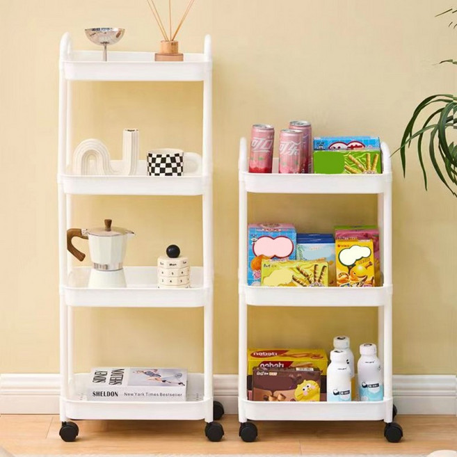 이동식트레이 바퀴달린 틈새수납 세탁실 미용실 정리함, 4단 화이트