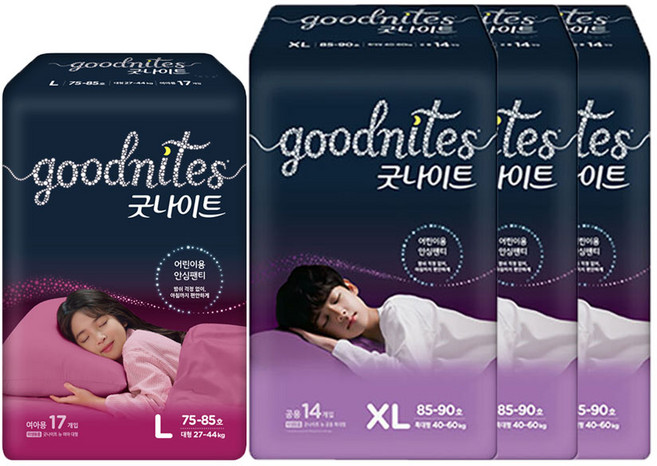 굿나이트 대형(여) 17매x1팩+ 특대형(공용) 14매x3팩