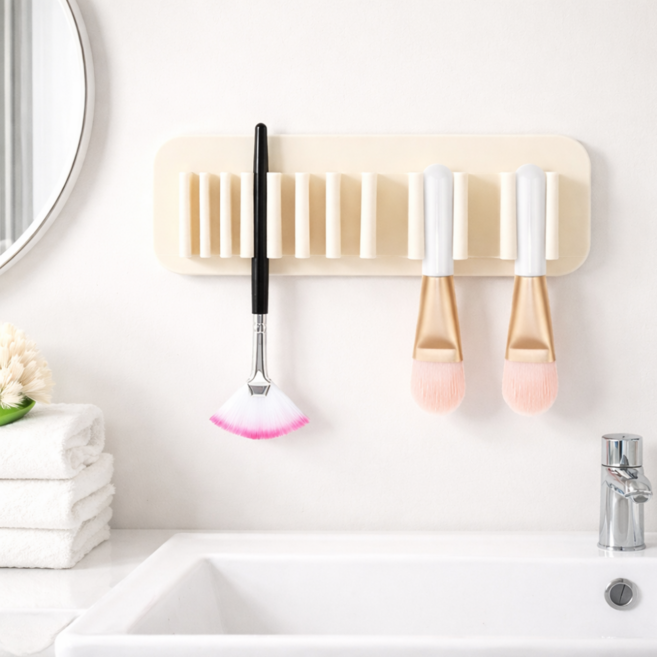 벨라비전 위생건조 실리콘 부착형 메이크업 브러쉬 거치대, 1개, 베이지
